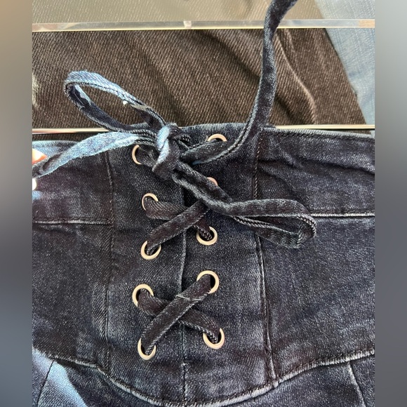 Arula Lace Up Back Flare Leg Dark Wash Jeans - Picture 5 of 8